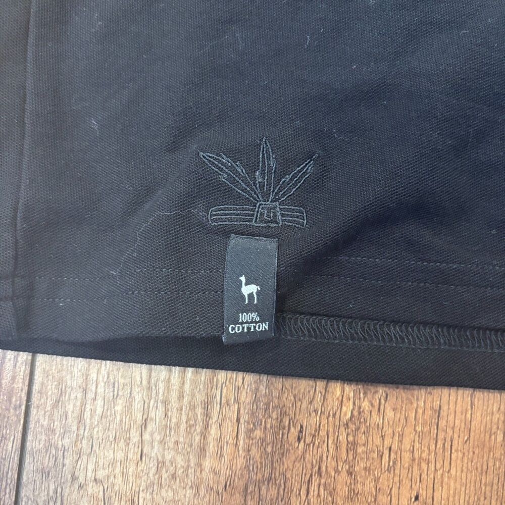 Illari Souvenirs Large Black Peruvian Woven Trim Short Sleeve Polo 100% Cotton - Picture 2 of 6